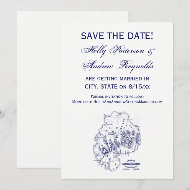 Convites Mapa de MN da Ilha do Deserto do Monte Estilizado  (Frente/Verso)