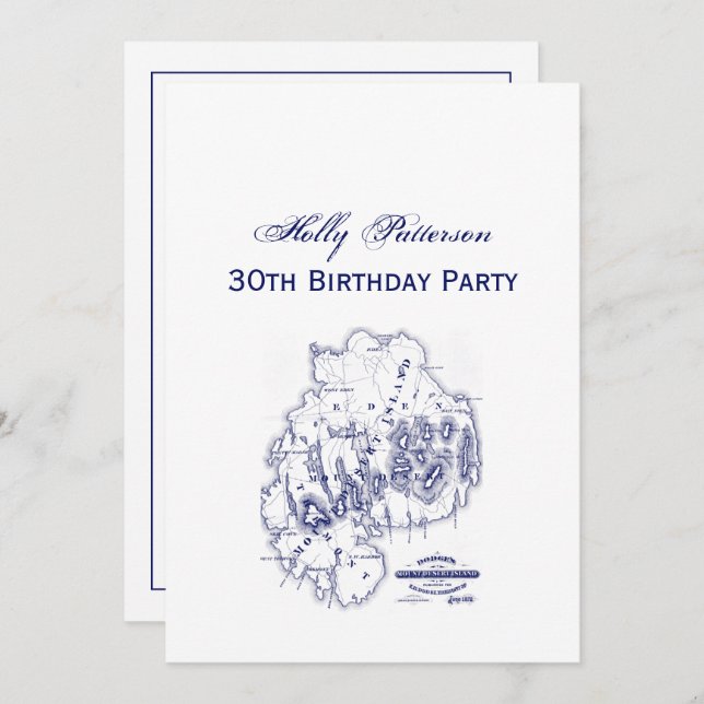 Convites Mapa de MN da Ilha do Deserto do Monte Estilizado  (Frente/Verso)