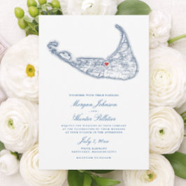 Convites Mapa de Nantucket MA Elegante Casamento Azul Marin
