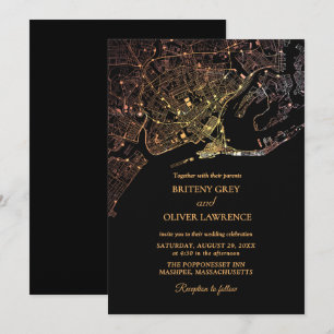 Convites Mapa de Newport Rhode Island Bodas de Ouro
