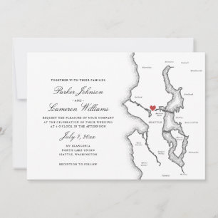 Convites Mapa de Seattle Washington Elegante Casamento Pret