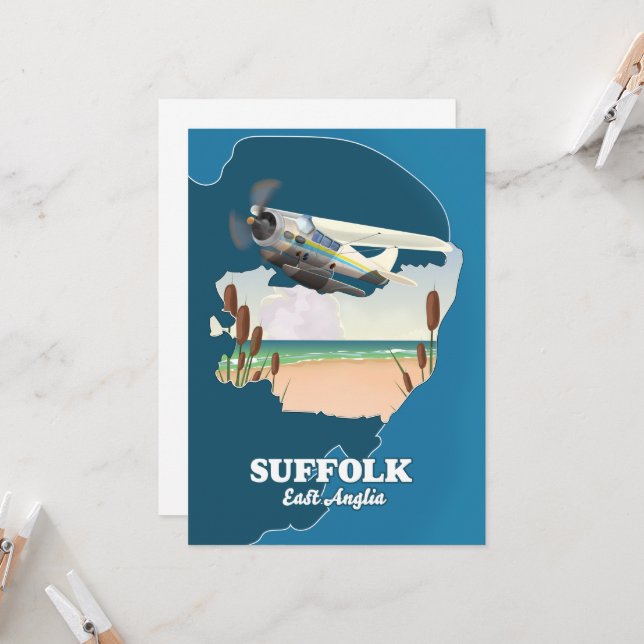 Convites Mapa de Suffolk East Anglia (Frente/Verso In Situ)