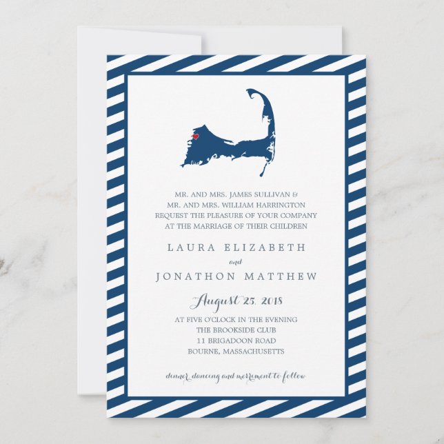 Convites Mapa do Cabo Bourne | Casamento (Frente)