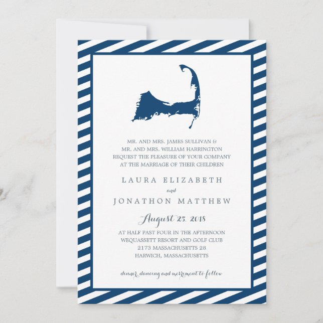 Convites Mapa do Cabo Cod | Casamento (Frente)