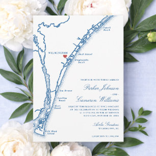 Convites Mapa do Casamento Airlie Gardens Navy Wilmington N
