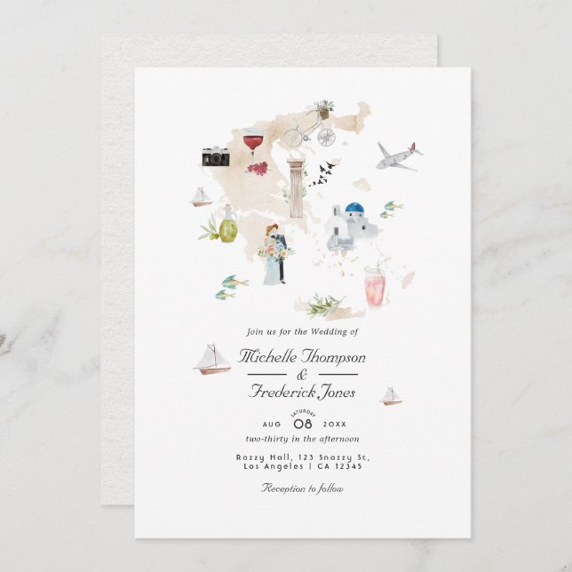 Convites Mapa do Casamento de Destino RSVP de Código QR de  (Frente/Verso)