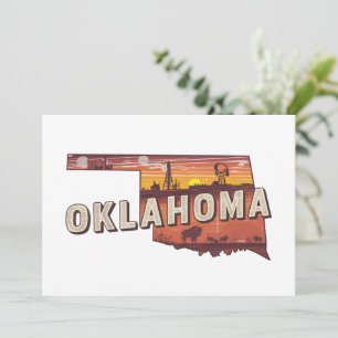 Convites Mapa do Estado de Oklahoma Ilustrado Vintage Viage