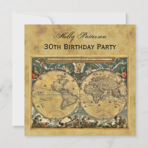 Convites Mapa do mundo antigo, afligido aniversário