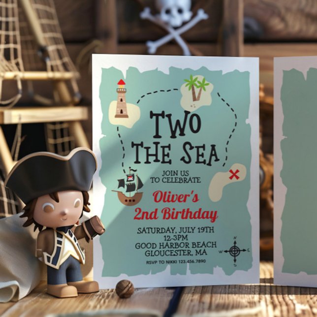 Convites Mapa do Tesouro Pirata Dois ao Mar 2º Aniversário (Criador carregado)