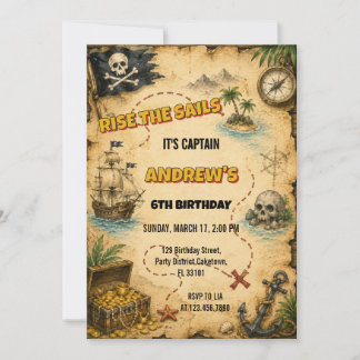 Convites Mapa do Tesouro Pirata Vintage para Aniversário de