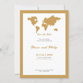 Convites mapa Dourado de Casamento