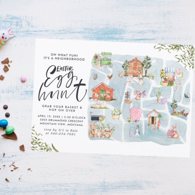 Convites Mapa Ilustrado | Caça de Ovos de Páscoa na vizinha (Criador carregado)