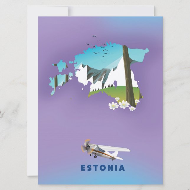 Convites Mapa ilustrado da Estônia, cartaz turístico (Frente)