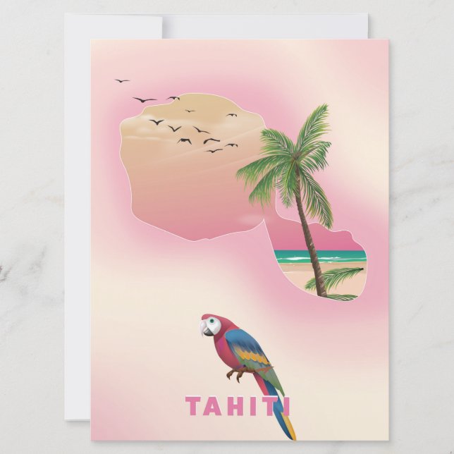 Convites Mapa ilustrado de Taiti pôster de viagem (Frente)