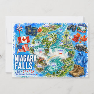Convites Mapa Ilustrado EUA Canadá Cataratas do Niágara Car