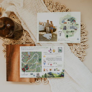Convites Mapa Itinerário de Fim de Semana de Casamento