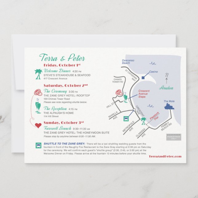 Convites Mapa Itinerário do Dia de Casamento Personalizado  (Frente)