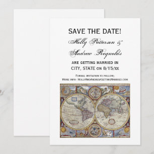 Convites Mapa Mundial Antigo #3 Salve a Data