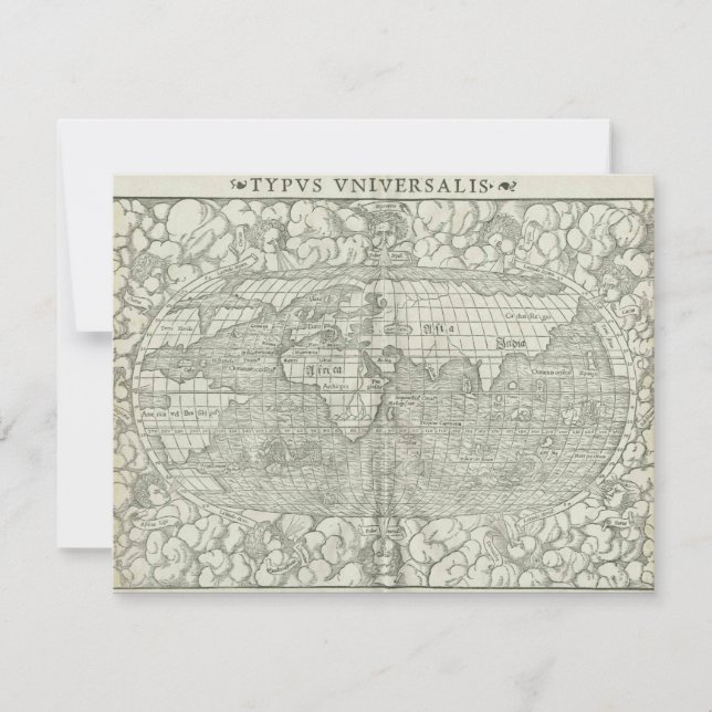 Convites Mapa mundial antigo de Sebastian Münster cerca de  (Frente)