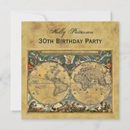 Convites Mapa Mundial Antiquado, Aniversário do BG SQ em Di