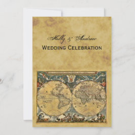 Convites Mapa Mundial Antiquado, Casamento BG V em Desgosto