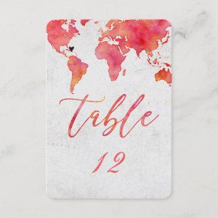 Convites Mapa Mundial Aquarela Número da Mesa de Casamento