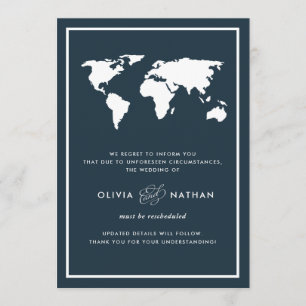 Convites Mapa Mundial Azul Escuro   Cancelamento de Casamen