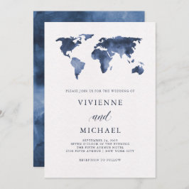 Convites Mapa Mundial da Cor da Água Azul | Casamento