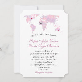 Convites Mapa Mundial de Aquarela de Casamento com Viagem P