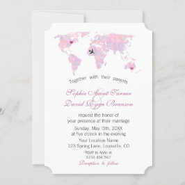 Convites Mapa Mundial de Aquarela de Casamento com Viagem P