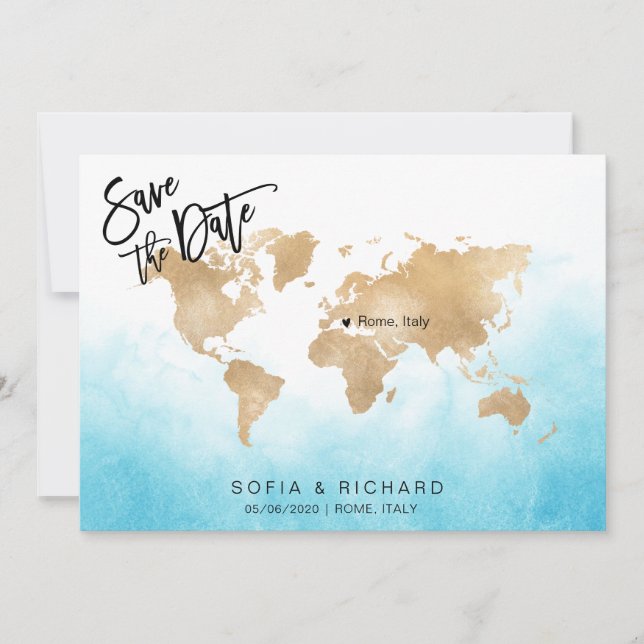 Convites Mapa Mundial de Destino de Casamento Coração Móvel (Frente)