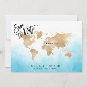 Convites Mapa Mundial de Destino de Casamento Coração Móvel