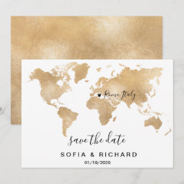 Convites Mapa Mundial de Destino de Casamento em Ouro com C