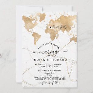 Convites Mapa Mundial Destino de Casamento Coração Removíve