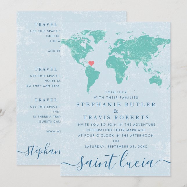 Convites Mapa Mundial Destino | U PICK COLORS Casamento (Frente/Verso)