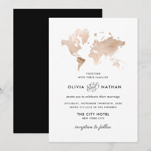 Convites Mapa Mundial Glamoroso  Casamento por tema Viagem