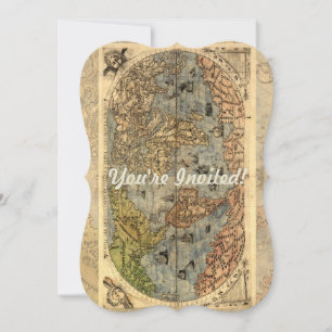Convites Mapa Mundial Vintage Atlas Antiquado Histórico