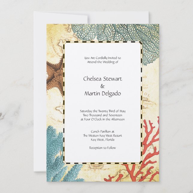 Convites Mapa russo do peixe-Caribe náutico e Coral (Frente)