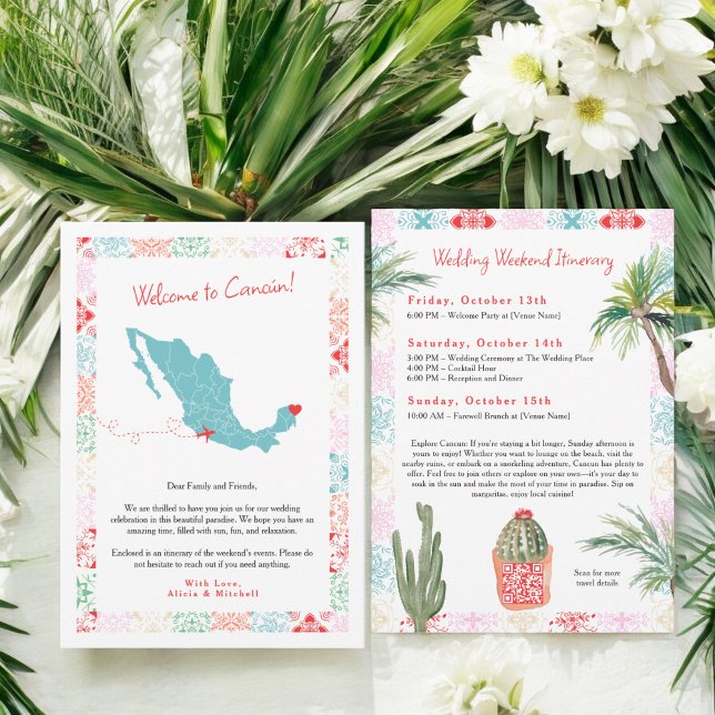 Convites Mapa tropical do México QR casamento de boas-vinda (ropical Mexico map QR welcome wedding Invitation)