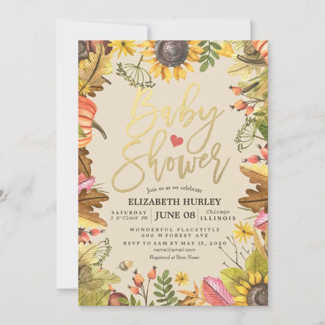 Convites Mapeamento de outono de chá de fraldas deixa flore (Frente)