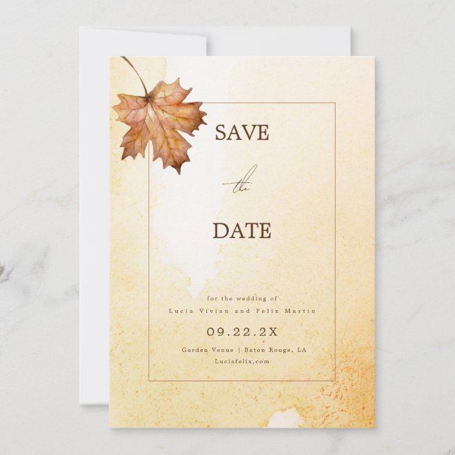 Convites Mapeamento de outono - Leaf Watercolor Salvar a Da (Frente)