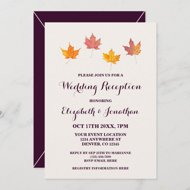 Convites Maple Deixa a recepção do Casamento outono (Frente/Verso)