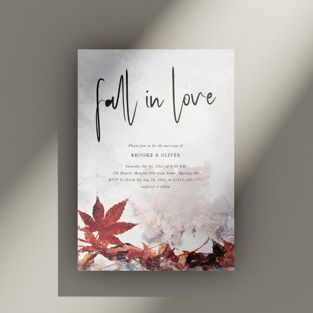 Convites Maple Elegante 'Fall in Love' Deixa Casamento (Elegant 'Fall in Love' Maple Leaves Wedding Invitation Personalized)