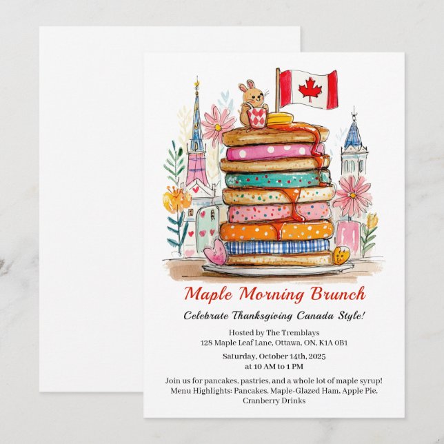 Convites Maple Morning Brunch | Dollhouse Pancake 3D (Frente/Verso)