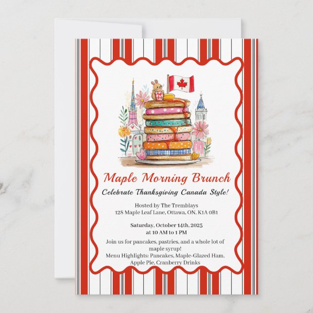 Convites Maple Morning Brunch | Dollhouse Pancake 3D (Frente)