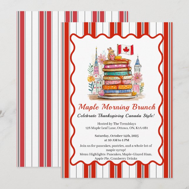 Convites Maple Morning Brunch | Dollhouse Pancake 3D (Frente/Verso)