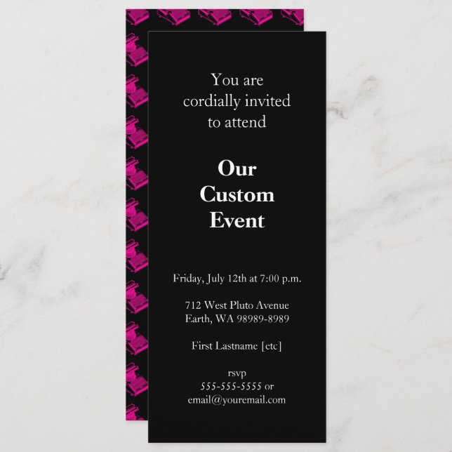 Convites Máquina de Escrevendo Magenta (Frente/Verso)