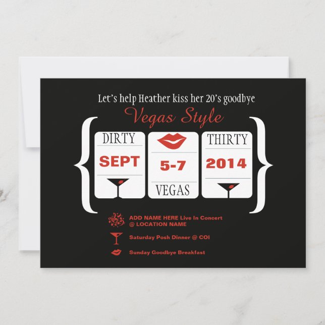 Convites Máquina de Slot de Aniversário de 30 Vegas Suja (Frente)