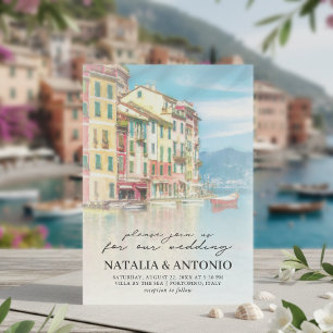 Convites Mar de Itália   Casamento Portofino Watercolor