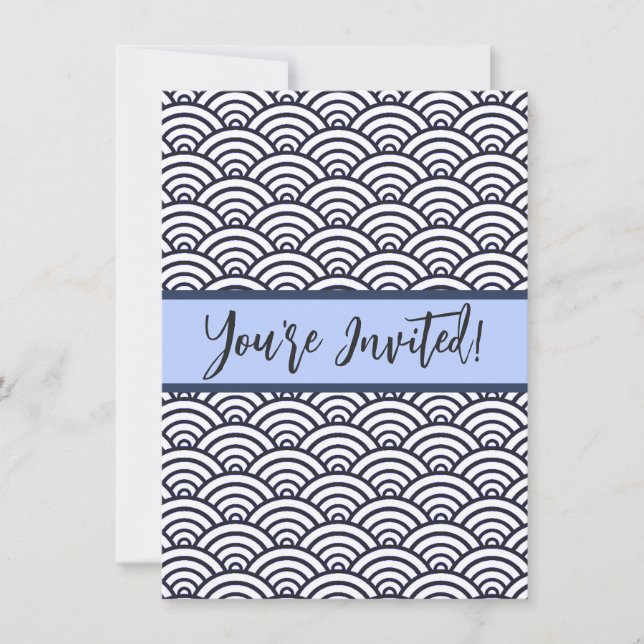 Convites Mar de Seigaiha - Ondas Azuis Japonesas (Frente)